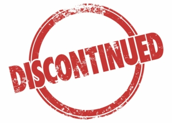 Discontinued word in a red grunge style stamp to illustrate a product that has been cancelled and out of stock at a store or warehouse