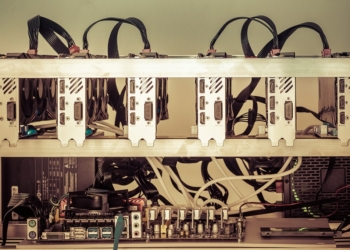 Cryptocurrency background (mining rig), Cryptocurrency mining rig using graphic cards to mine for digital cryptocurrency such as bitcoin, ethereum and other altcoins.