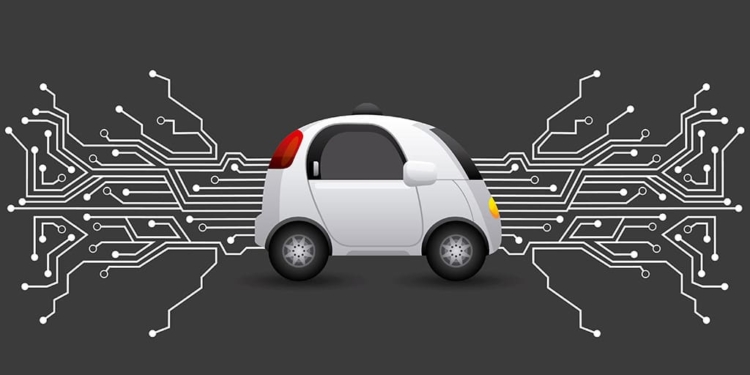 autonomous car vehicle with circuit board  over black background. smart and techonology concept. vector illustration
