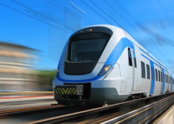 High-speed train with motion blur