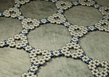 Kagome graphene is characterized by a regular lattice of hexagons and triangles. It behaves as a semiconductor and may also have unusual electrical properties. Credit: R. Pawlak, Department of Physics, University of Basel