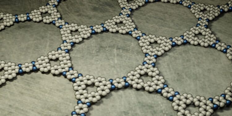 Kagome graphene is characterized by a regular lattice of hexagons and triangles. It behaves as a semiconductor and may also have unusual electrical properties. Credit: R. Pawlak, Department of Physics, University of Basel
