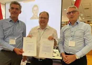 PCNS21 EPCIA Student Awards Ceremony; from left: Christophe Pottier, Thomas Ebel and Ralph Bronold; EPCIA board