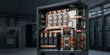 onsemi solid-state transformer concept for 800 V HVDC AI data center power conversion with SiC modules, DC-link capacitors and high-frequency magnetics