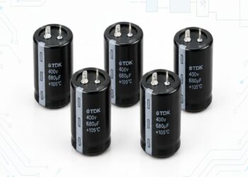 TDK B43657 and B43658 ultra-compact snap-in aluminum electrolytic capacitors for 500 V DC power-supply and DC-link applications