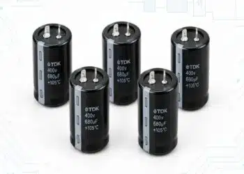TDK B43657 and B43658 ultra-compact snap-in aluminum electrolytic capacitors for 500 V DC power-supply and DC-link applications