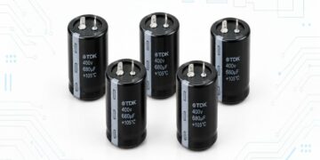 TDK B43657 and B43658 ultra-compact snap-in aluminum electrolytic capacitors for 500 V DC power-supply and DC-link applications