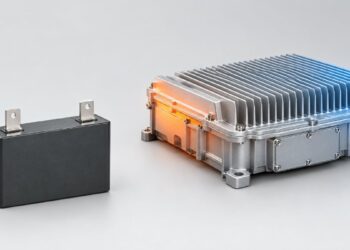Conceptual Toray heat-resistant film capacitor beside an inverter cooling structure.