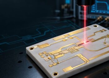 Heraeus C5735 thick-film gold conductor circuit with fine laser-etched RF trace pattern