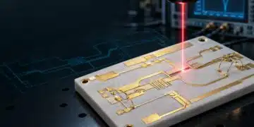 Heraeus C5735 thick-film gold conductor circuit with fine laser-etched RF trace pattern