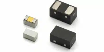 Conceptual illustration of Littelfuse AQ4315-01ETG and SP4315-01WTG TVS diode applications on high-speed PCB data lines