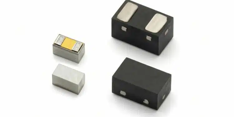 Conceptual illustration of Littelfuse AQ4315-01ETG and SP4315-01WTG TVS diode applications on high-speed PCB data lines