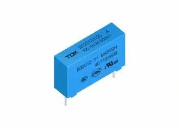 TDK B3201 series Y1 film safety capacitors with rectangular cases and parallel wire leads