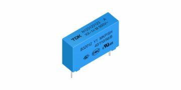 TDK B3201 series Y1 film safety capacitors with rectangular cases and parallel wire leads