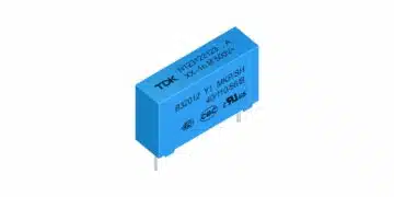 TDK B3201 series Y1 film safety capacitors with rectangular cases and parallel wire leads