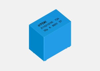 TDK B3272 series boxed DC-link film capacitors with radial leads for automotive and industrial power-electronics applications